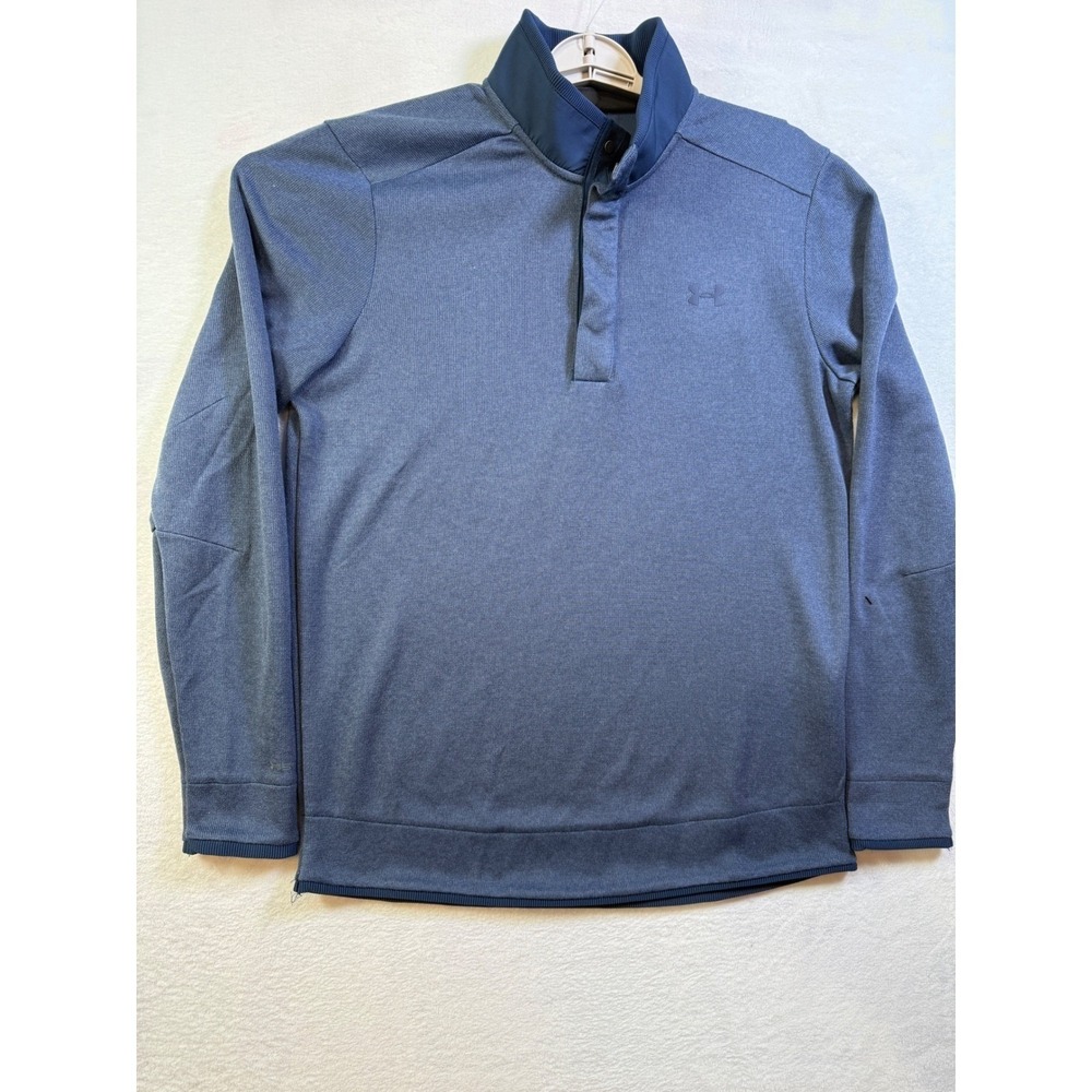Under Armour Golf Pullover Mens Medium Blue ColdGear Snap Mock Neck 1329832